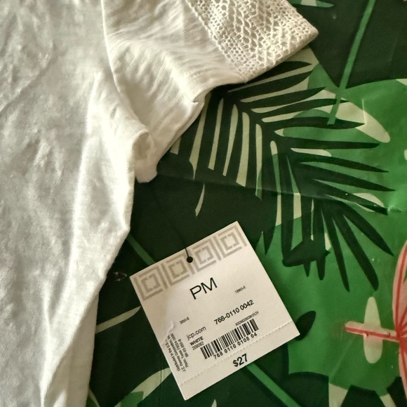 New Liz Claiborne White Short Sleeves Lace Top PM Petite M NWT - Picture 3 of 6